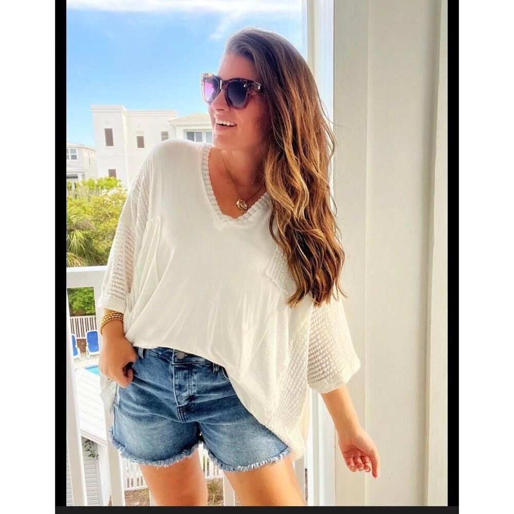 Pol  Top Oversized Women’s multi texture White Sz M